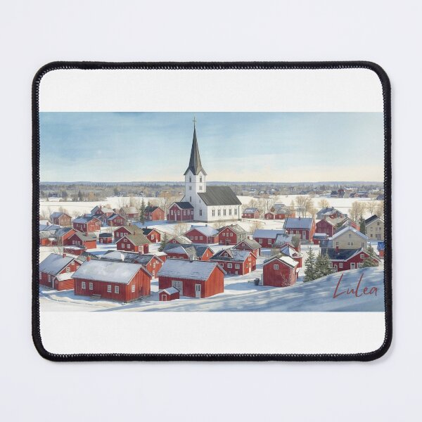 Item preview, Snowy Luleå village with white church in watercolor designed and sold by StormArte.