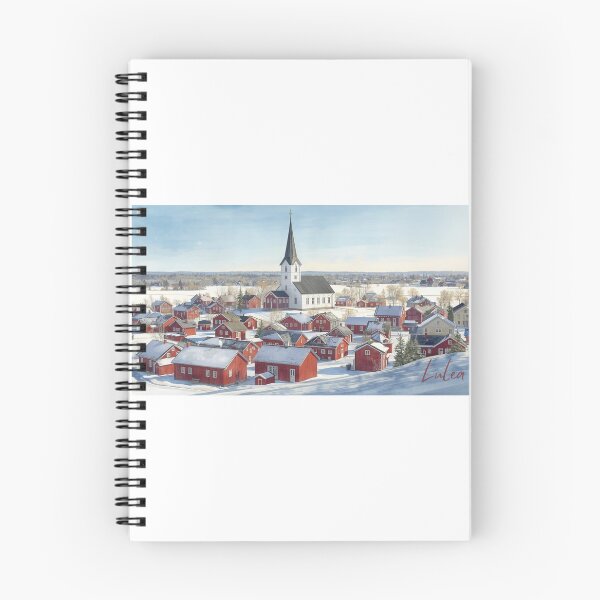 Item preview, Snowy Luleå village with white church in watercolor designed and sold by StormArte.