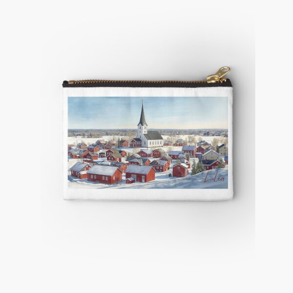 Item preview, Snowy Luleå village with white church in watercolor designed and sold by StormArte.