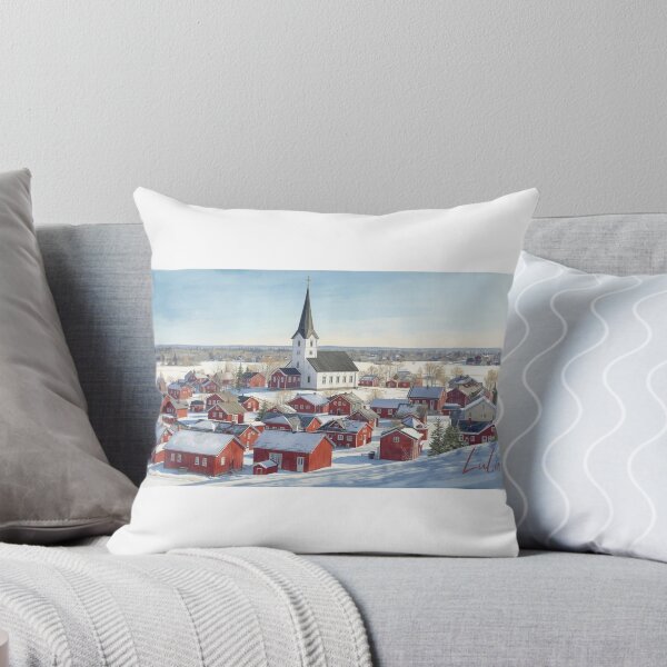 Item preview, Snowy Luleå village with white church in watercolor designed and sold by StormArte.