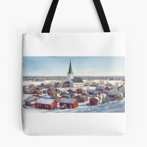Item preview, Snowy Luleå village with white church in watercolor designed and sold by StormArte.
