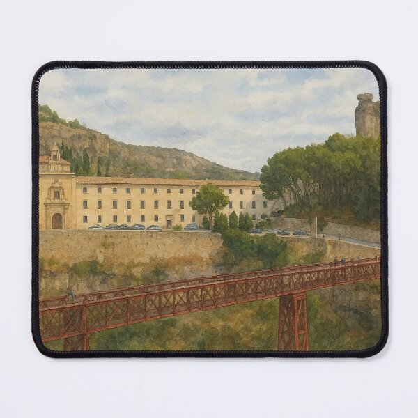 Item preview, Watercolor painting of the San Pablo Bridge and the Parador de Cuenca | Landscape of Cuenca, Spain designed and sold by Miradas del Mundo.