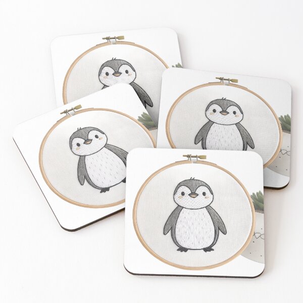 Item preview, Charming embroidered penguin in hoop art, perfect for nursery decor or a handcrafted gift, showcasing a cute and playful design, a delightful addition designed and sold by mobiza1000.