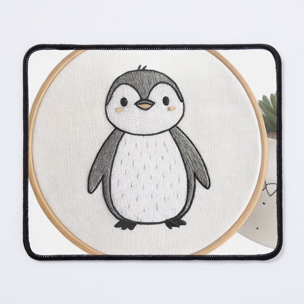 Item preview, Charming embroidered penguin in hoop art, perfect for nursery decor or a handcrafted gift, showcasing a cute and playful design, a delightful addition designed and sold by mobiza1000.