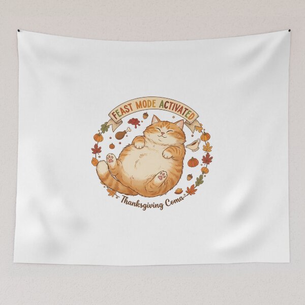 Item preview, Feast Mode Activated Thanksgiving Cat Full Belly designed and sold by GizmoDesign.
