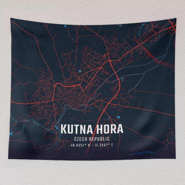 Item preview, Kutna Hora Red & Blue Minimalist Map designed and sold by HomeLivingCo.