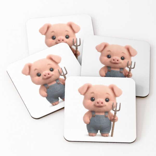 Item preview, Cute Farmer Piglet In Overalls Holding Pitchfork | Kawaii Cartoon Farm Animal Art designed and sold by Moons Studio.