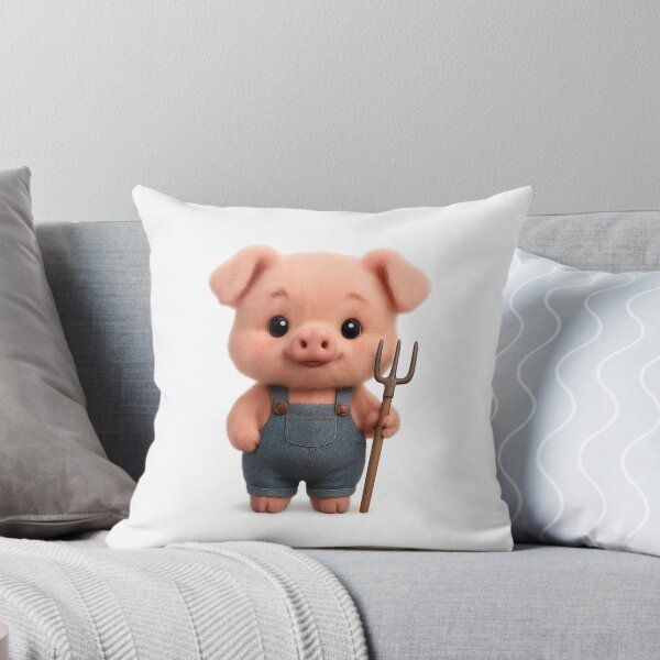 Item preview, Cute Farmer Piglet In Overalls Holding Pitchfork | Kawaii Cartoon Farm Animal Art designed and sold by Moons Studio.