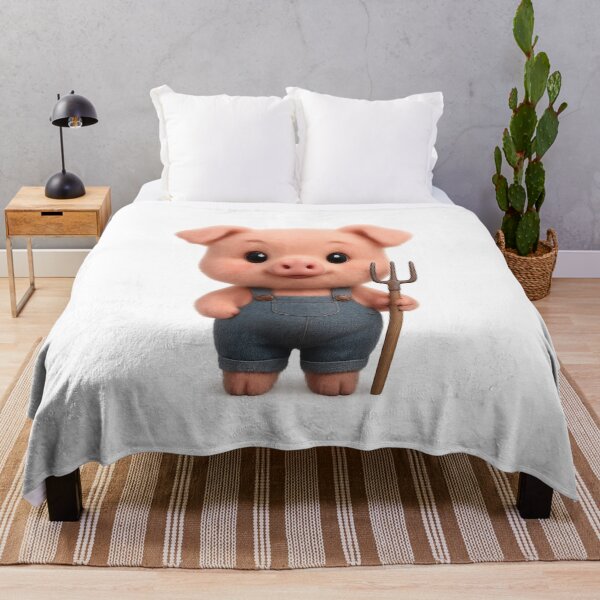 Item preview, Cute Farmer Piglet In Overalls Holding Pitchfork | Kawaii Cartoon Farm Animal Art designed and sold by Moons Studio.