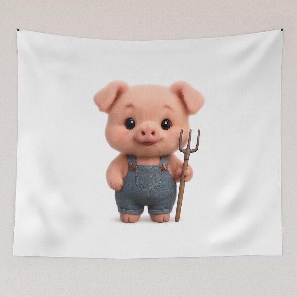 Item preview, Cute Farmer Piglet In Overalls Holding Pitchfork | Kawaii Cartoon Farm Animal Art designed and sold by Moons Studio.
