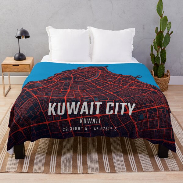 Item preview, Kuwait City Red & Blue Minimalist Map designed and sold by HomeLivingCo.