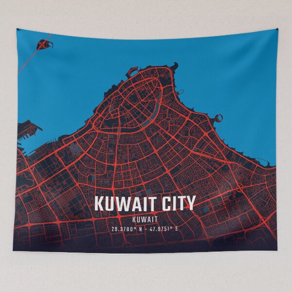 Item preview, Kuwait City Red & Blue Minimalist Map designed and sold by HomeLivingCo.