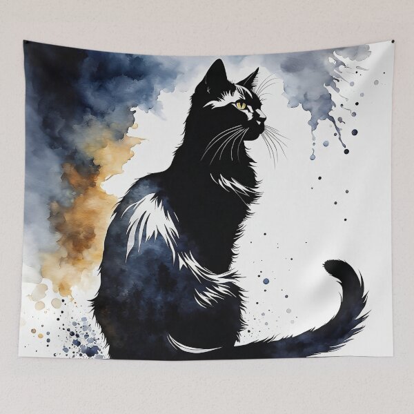 Item preview, Vintage Cat Art: Black Cat Watercolor Painting | Noir Cat Art | Gothic Art | Cat Art | Cat Watercolor Painting designed and sold by UnhingedBird.
