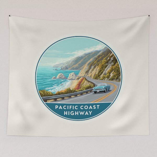 Item preview, Pacific Coast Highway California Vintage Travel Sticker – Retro Ocean Drive & Cliffs designed and sold by Blurbean.