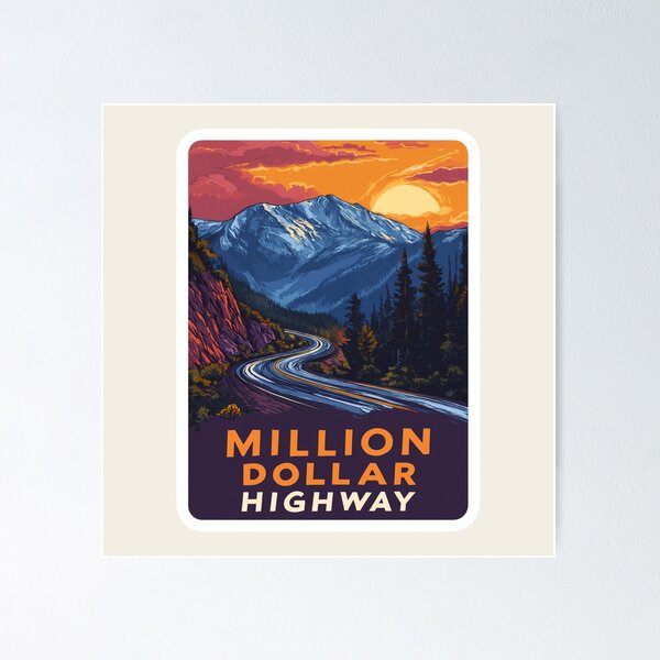Item preview, Million Dollar Highway Colorado Vintage Travel Sticker – Retro Mountain Road & Sunset designed and sold by Blurbean.