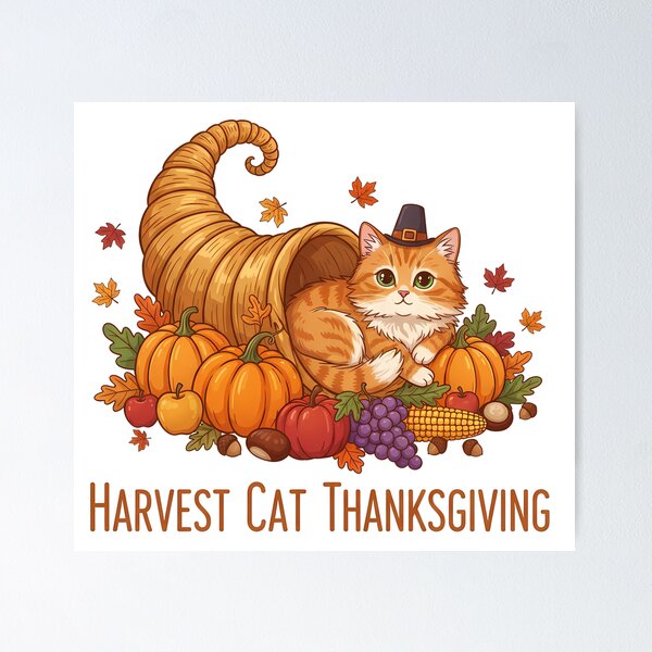 Item preview, Harvest Cat Thanksgiving Cornucopia Horn Of Plenty designed and sold by GizmoDesign.