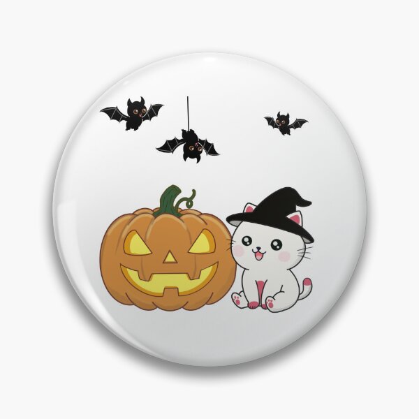 Item preview, Cute White Cat Witch with Jack-O'-Lantern and Bats designed and sold by Ikattyg.