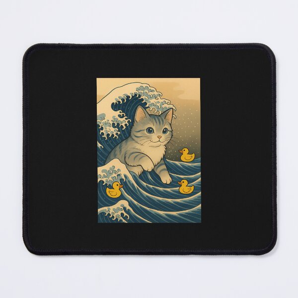 Item preview, A Funny Cat On A Sea Wave With Three Ducks  designed and sold by cawtoon.