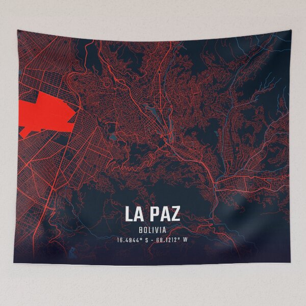 Item preview, La Paz Red & Blue Minimalist Map designed and sold by HomeLivingCo.