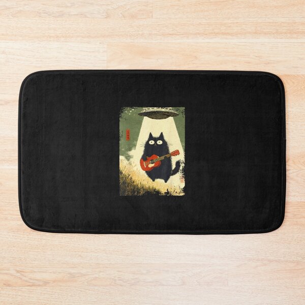Item preview, Black Cat Playing Guitar Abducted Alien Ufo Funny Japanese  designed and sold by cawtoon.
