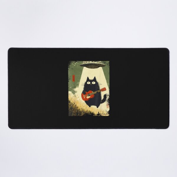 Item preview, Black Cat Playing Guitar Abducted Alien Ufo Funny Japanese designed and sold by cawtoon.