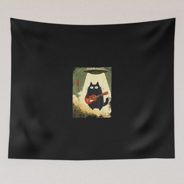 Item preview, Black Cat Playing Guitar Abducted Alien Ufo Funny Japanese  designed and sold by cawtoon.