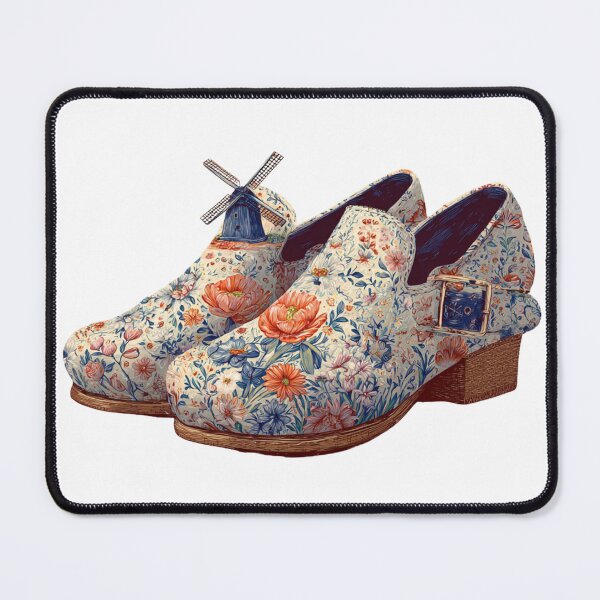 Item preview, Dutch Floral Clogs Klompen – Whimsical Windmill Patterned Wooden Shoes  designed and sold by Tommy's Arts.