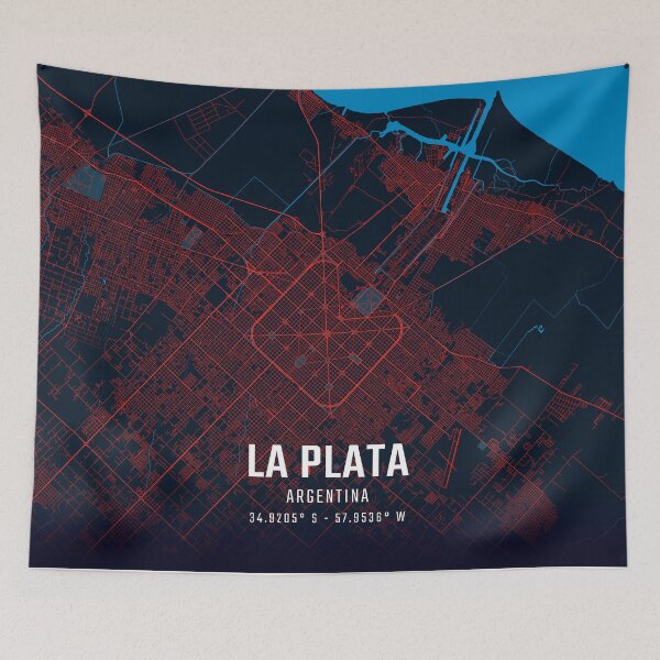 Item preview, La Plata Red & Blue Minimalist Map designed and sold by HomeLivingCo.