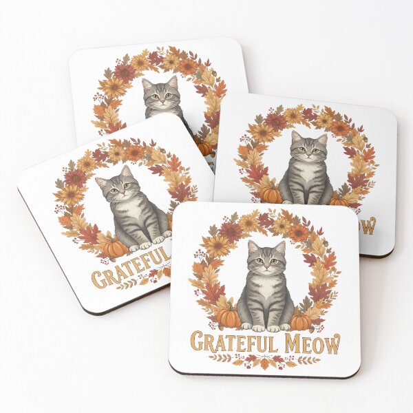 Item preview, Grateful Meow Cat Autumn Wreath Thanksgiving Elegant designed and sold by GizmoDesign.