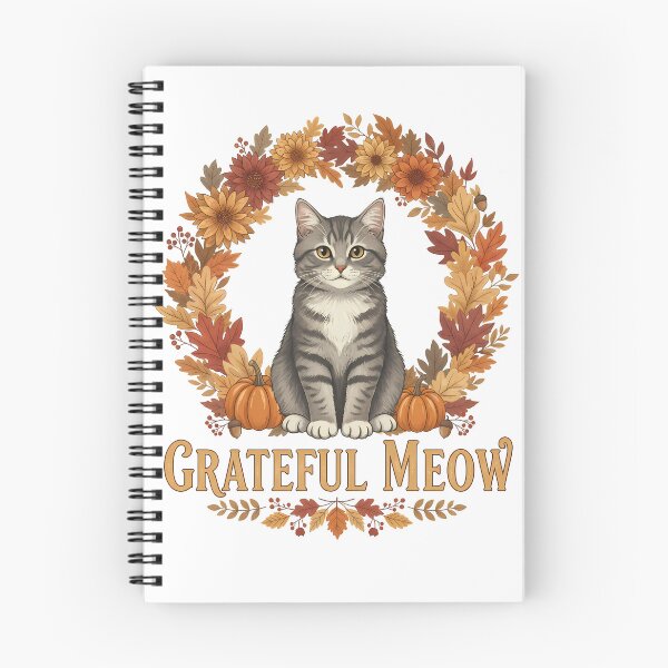 Artikelvorschau, Dankbarer Meow Cat Herbstkranz Thanksgiving Elegant entworfen und verkauft von GizmoDesign.
