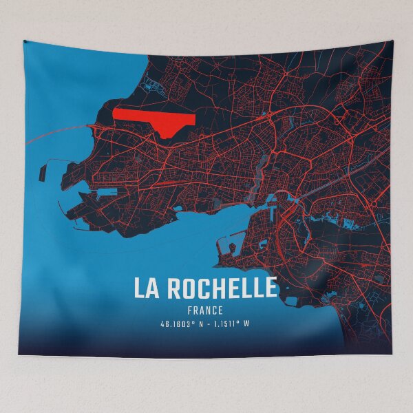 Item preview, La Rochelle Red & Blue Minimalist Map designed and sold by HomeLivingCo.
