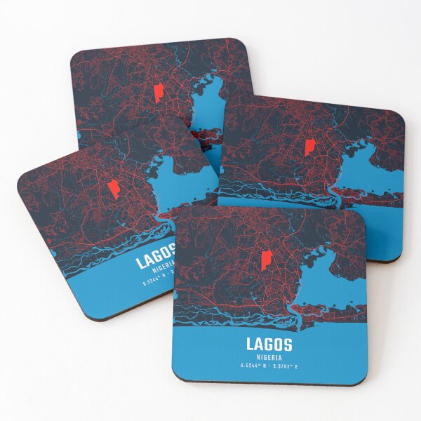 Item preview, Lagos Nigeria Red & Blue Minimalist Map designed and sold by HomeLivingCo.
