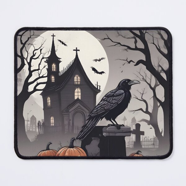 Item preview, “Haunted Crow on Tombstone – Minimalist Halloween Bird Design” designed and sold by NatureNookTees.