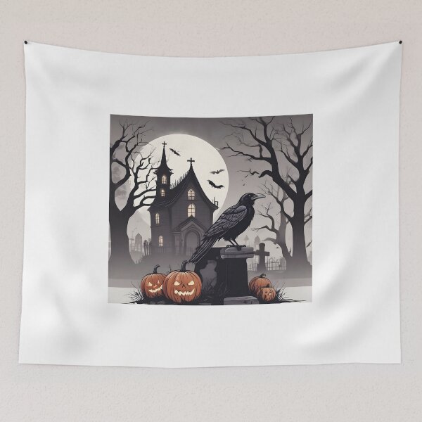 Item preview, “Haunted Crow on Tombstone – Minimalist Halloween Bird Design” designed and sold by NatureNookTees.