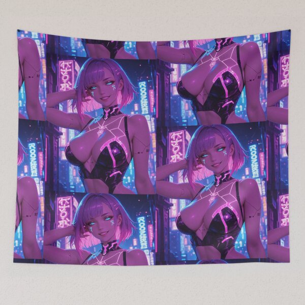 Item preview, Anime bikini waifu cyberpunk neon wallpaper designed and sold by Planet Utoppia.