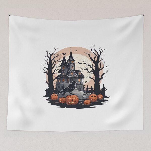 Item preview, “Spooky Crow and Pumpkins – Halloween Night Illustration” designed and sold by NatureNookTees.