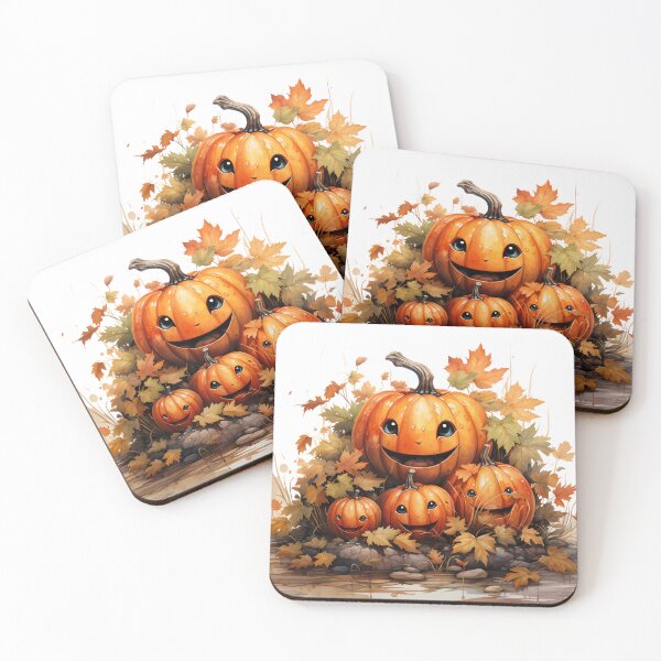 Item preview, Cheerful Pumpkins in Autumn Leaves designed and sold by LinaDesign Store.