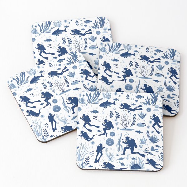 Item preview, Elegant Underwater Divers Pattern – Minimal Navy & White Ocean Design designed and sold by Windy-market.