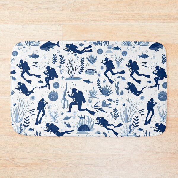 Item preview, Elegant Underwater Divers Pattern – Minimal Navy & White Ocean Design designed and sold by Windy-market.