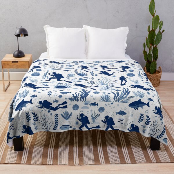 Item preview, Elegant Underwater Divers Pattern – Minimal Navy & White Ocean Design designed and sold by Windy-market.