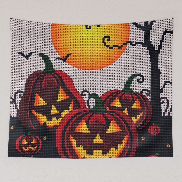 Item preview, Carved Jack-O’-Lanterns Cross Stitch Art – Cute Halloween Embroidery Design designed and sold by MiraLumeStudio.