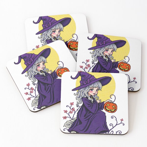 Item preview, Cross Stitch Art: Halloween Witch with Jack-o'-Lantern in Purple designed and sold by MiraLumeStudio.