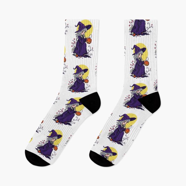 Item preview, Cross Stitch Art: Halloween Witch with Jack-o'-Lantern in Purple designed and sold by MiraLumeStudio.