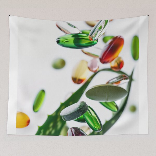 Item preview, Aloe vera leaves and various capsules on white background, AI Generated designed and sold by dvoevnore.