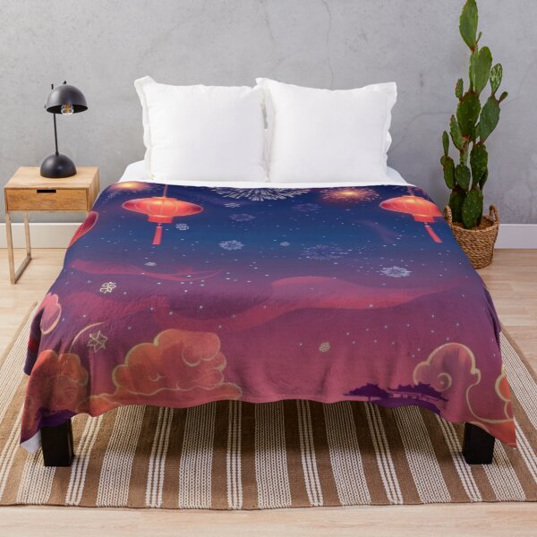 Item preview, Traditional Chinese lanterns against fireworks in night sky, background, AI generated designed and sold by dvoevnore.