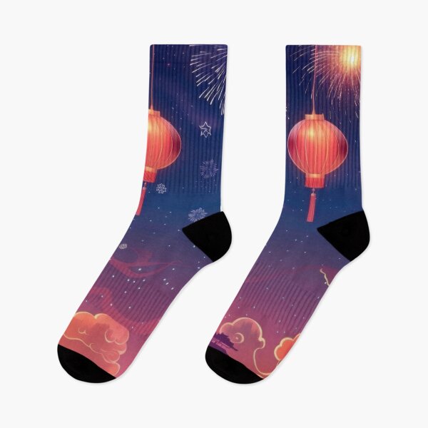 Item preview, Traditional Chinese lanterns against fireworks in night sky, background, AI generated designed and sold by dvoevnore.