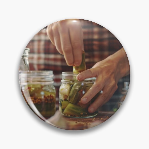 Item preview, Person preparing jars of homemade pickled vegetables in cozy kitchen, AI generated designed and sold by dvoevnore.