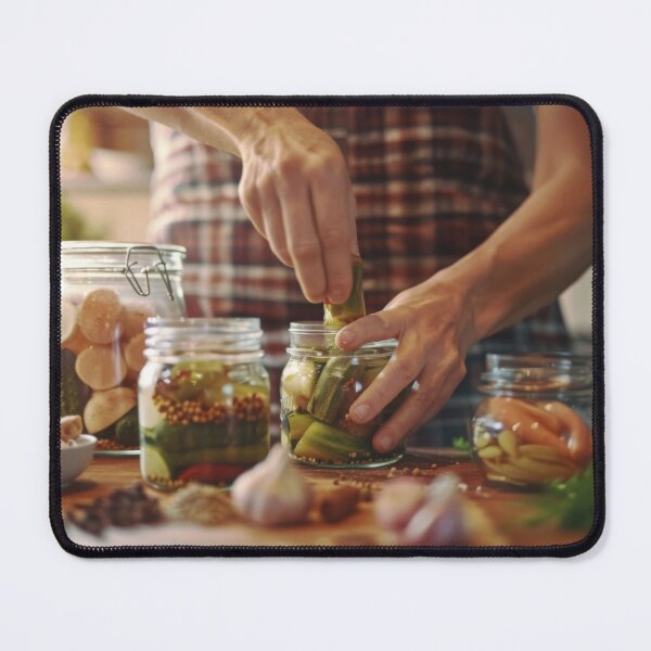 Item preview, Person preparing jars of homemade pickled vegetables in cozy kitchen, AI generated designed and sold by dvoevnore.