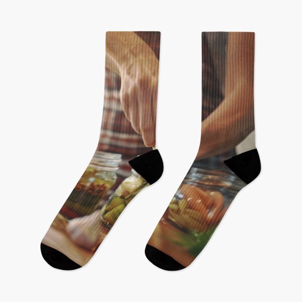 Item preview, Person preparing jars of homemade pickled vegetables in cozy kitchen, AI generated designed and sold by dvoevnore.