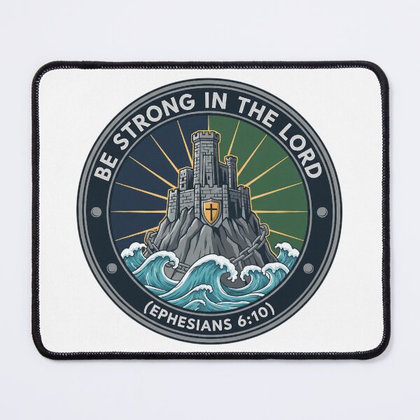 Item preview, Be Strong in the Lord Fortress on Rock Christian Bible Verse Design. designed and sold by loveandlightrb.